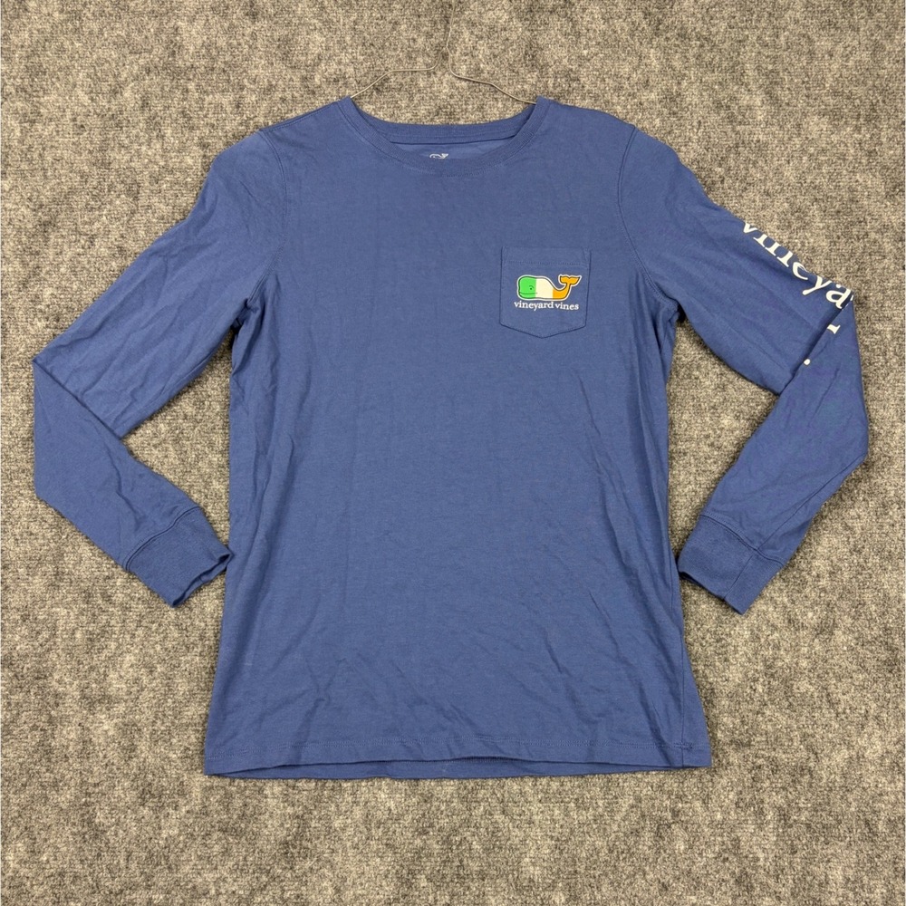 Vineyard Vines Mens XS Blue Irish Flag Whale Long Sleeve Pocket T-Shirt Cotton